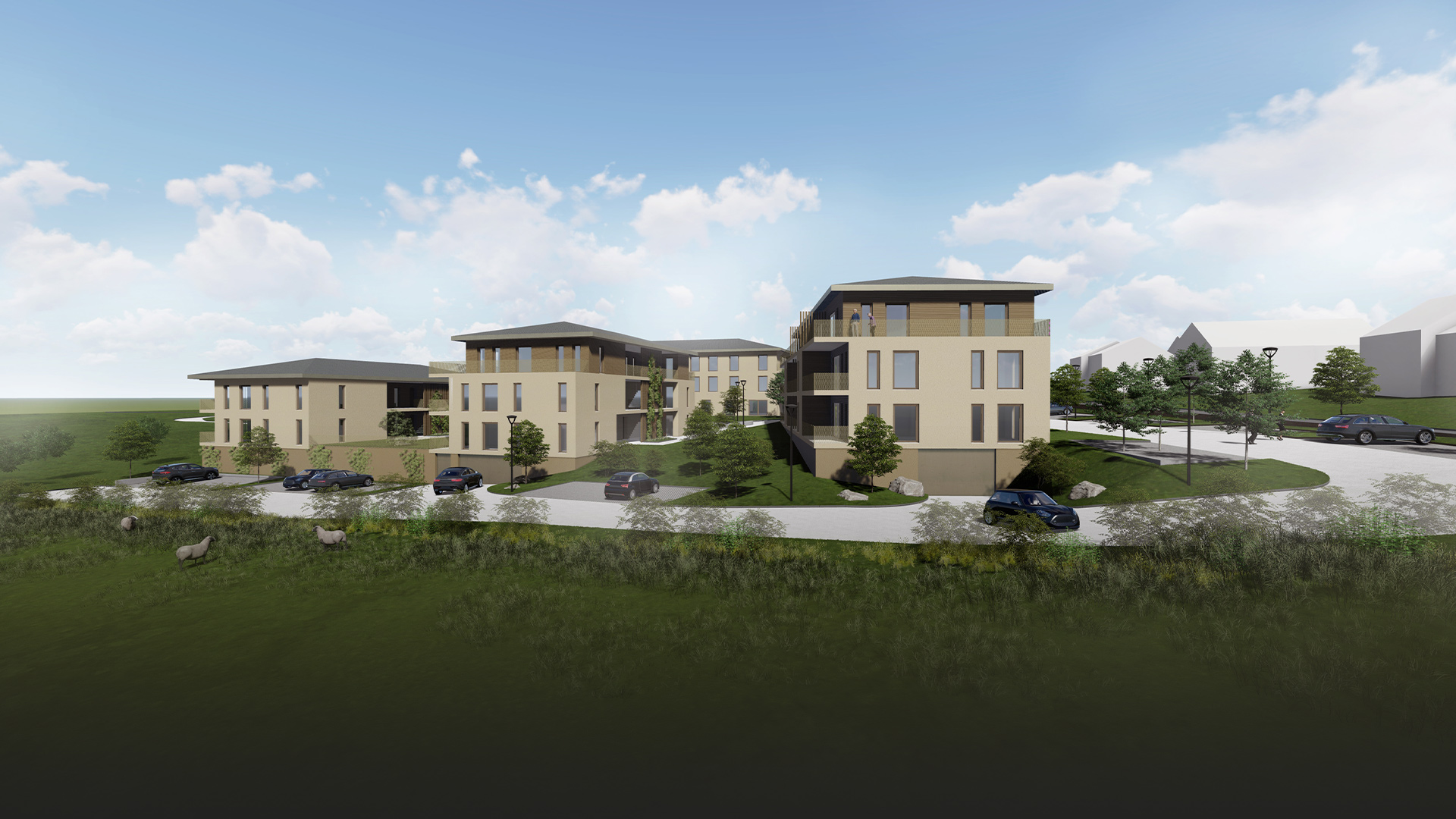 wohnanlage für senioren mit außenanlagen