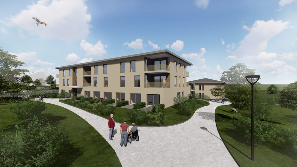 visualisierung wohnquartier für senioren mit grünflächen
