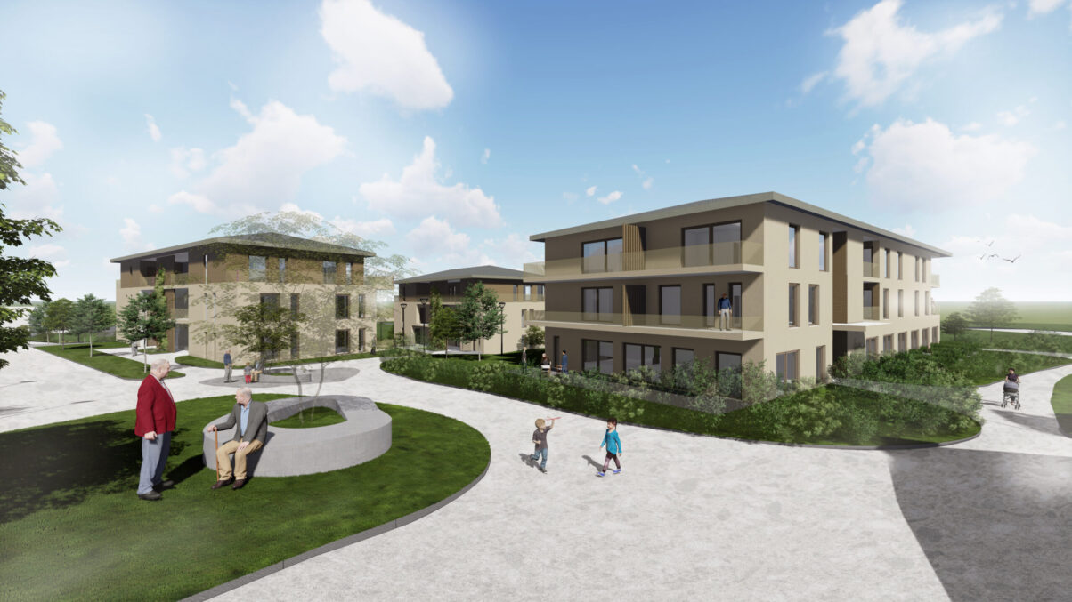 wohnquartier senioren mit spielplatz und wegführung