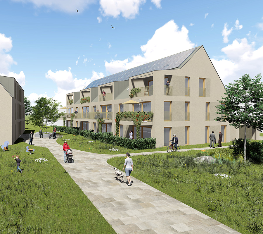 entwurf eines wohnquartiers mit grünflächen