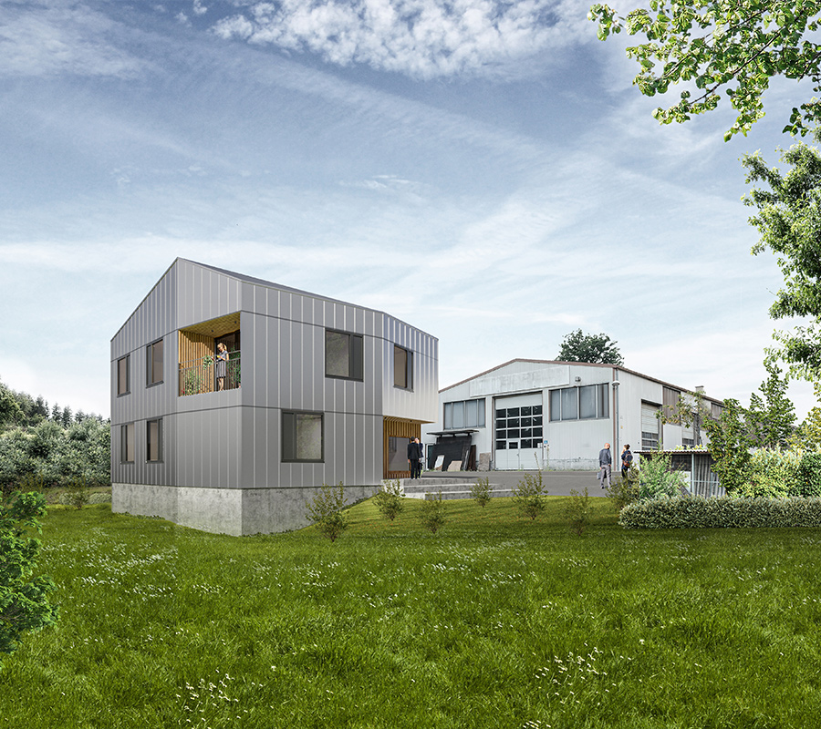 wohnhaus mit satteldach im grün